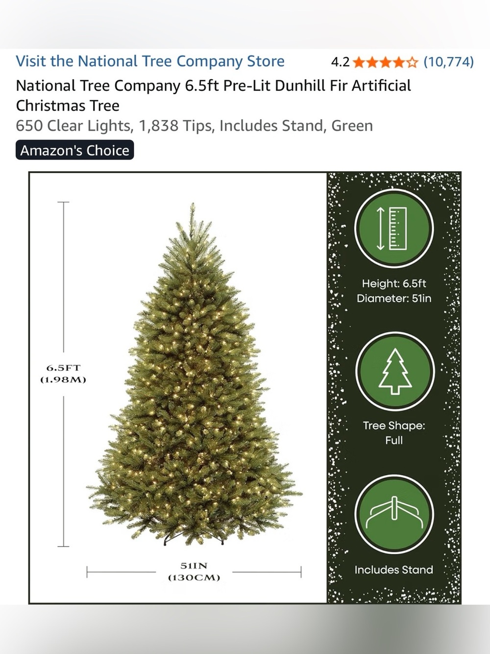 National Tree Co. 6.5’ Dunhill Fir Pre-Lit Incandescent Christmas Tree